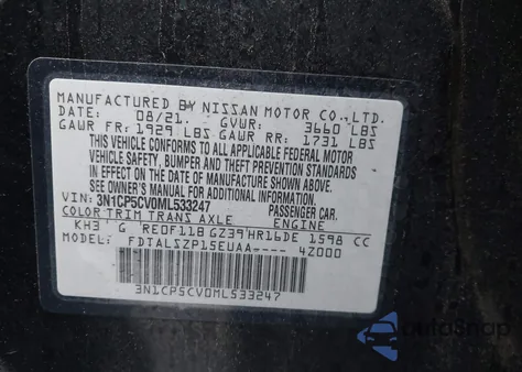 2021 Nissan Kicks Sv Xtronic Cvt z USA, uszkodzony, nr VIN 3N1CP5CV0ML533247